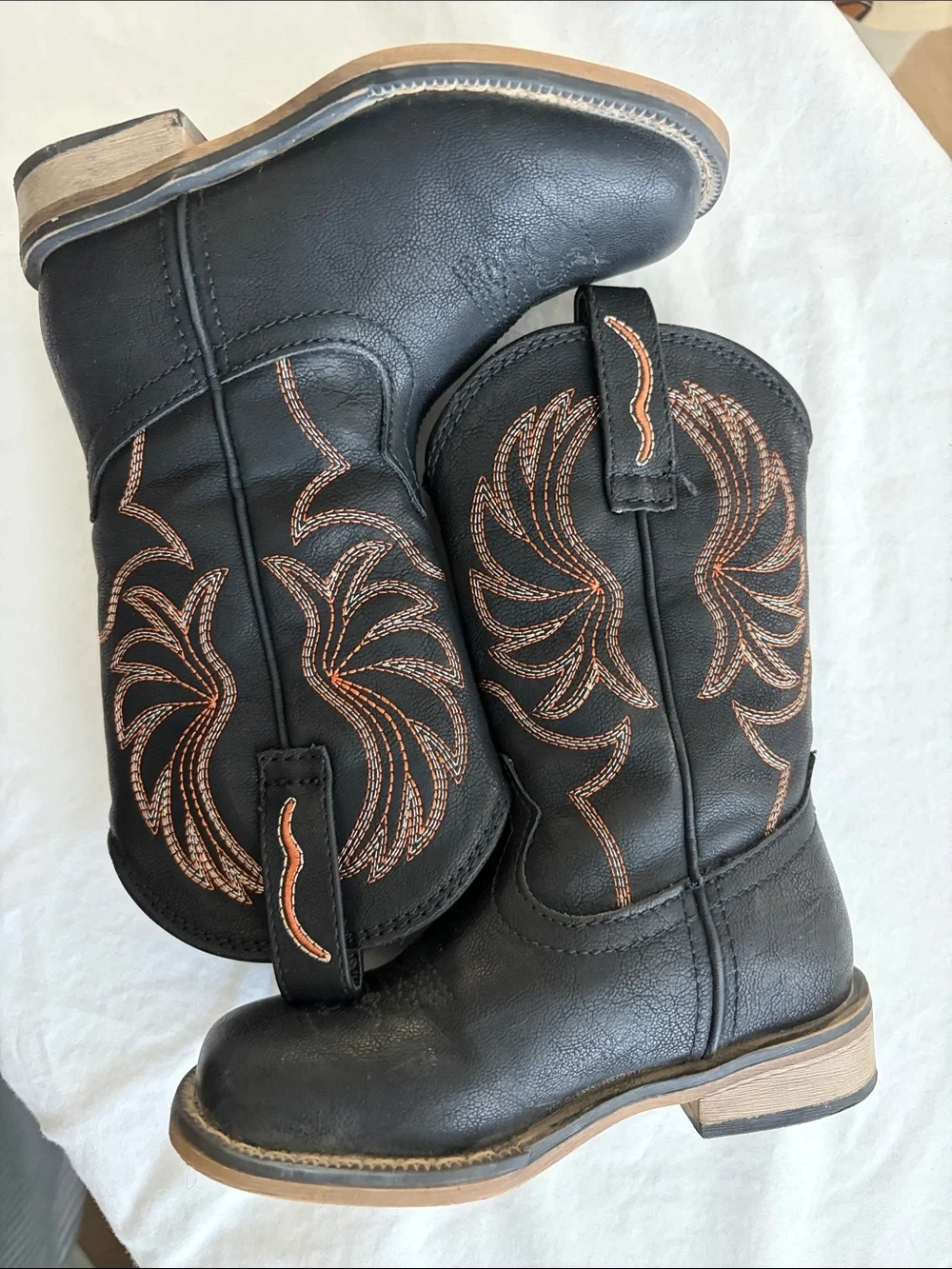 Kids Black Western Embroidered Pull-On Boots